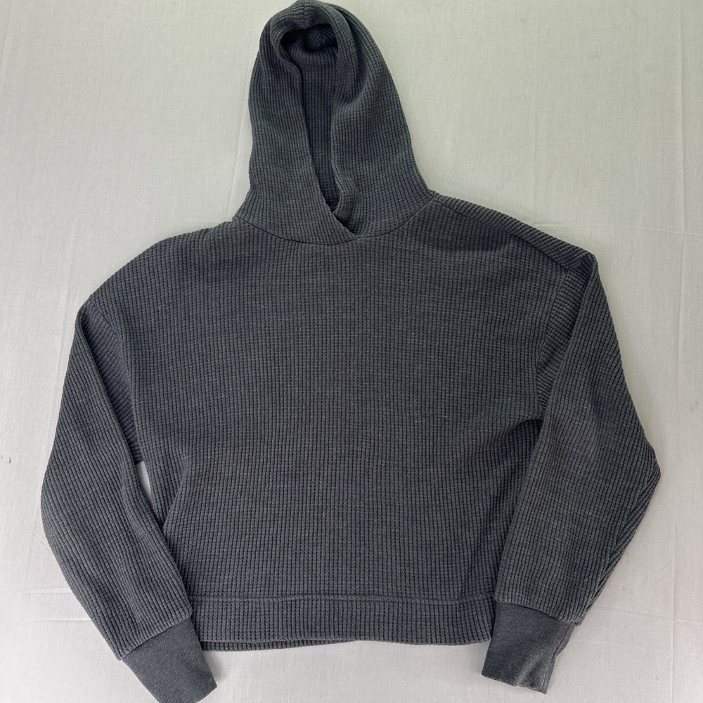 GAP Sweats Womens Waffle Knit Pullover Hoodie Medium Tall Blue Gray Cropped
